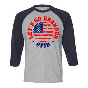 NEW Mens Lat Let’s Go Brandon 3/4 Sleeve Baseball Style Shirt S-2XL